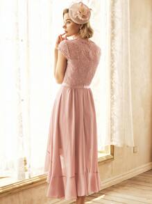 MIUSOL Floral Lace Ruffle Neck Chiffon Maxi Dress, Suitable For Formal Parties, Semi-Formal Occasions, Elegant Dinners - Baby Pink - View 3