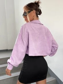 SHEIN EZwear 秋冬落肩翻领短款灯芯绒夹克