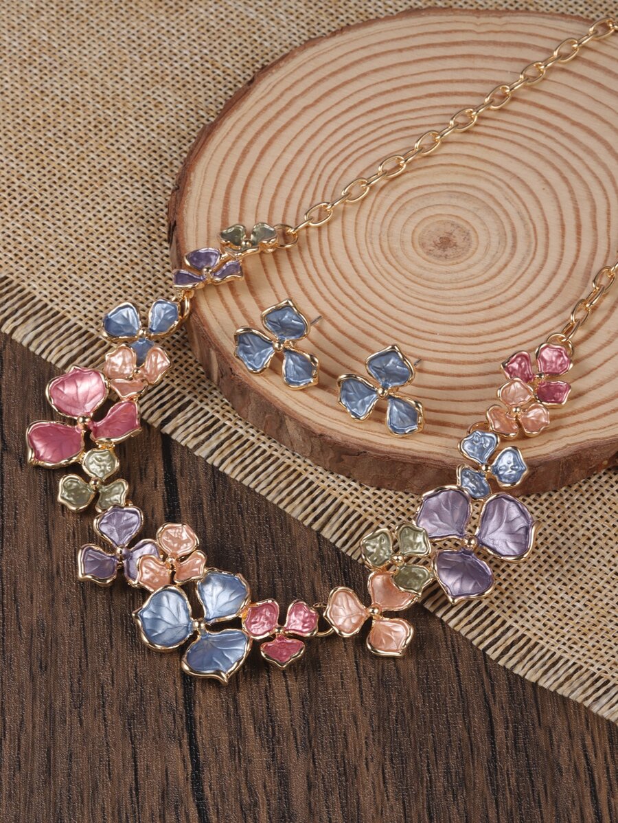 3 piezas Set joya con diseño de flor - Multicolor - Ver 1