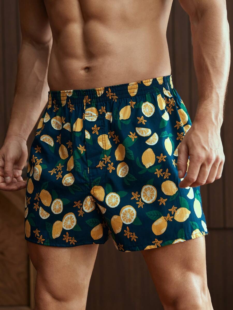 Hombres Shorts de dormir al azar con estampado de fruta - Multicolor - Ver 1