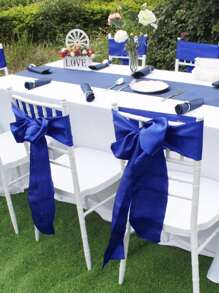 1入組緞面蝴蝶結設計椅子裝飾 - 寶藍色 - 查看 3