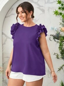 SHEIN Privé Áo sơ mi Plus Size Nút Xù màu trơn Thanh lịch - Màu tím - Xem 4