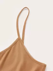 Solid Cami Lounge Dress, Long Dress - Brown - View 4