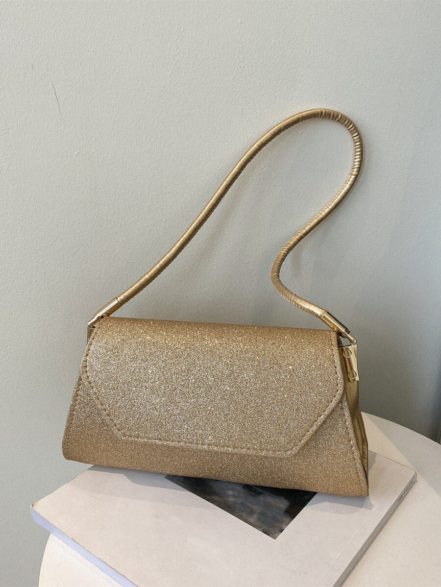Glamorous, Elegant, Exquisite, Quiet Luxury Sequin, Stylish, Luxury, Shiny Minimalist Glitter Flap Square Bag Evening Bag, Dinner Bag For Party Girl, Woman, Bride Perfect For Party, Wedding, Prom, Dinner/Banquet - Gold - View 1