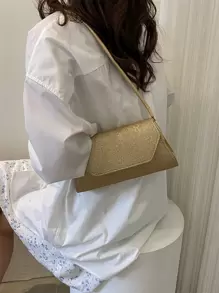 Glamorous, Elegant, Exquisite, Quiet Luxury Sequin, Stylish, Luxury, Shiny Minimalist Glitter Flap Square Bag Evening Bag, Dinner Bag For Party Girl, Woman, Bride Perfect For Party, Wedding, Prom, Dinner/Banquet - Gold - View 2