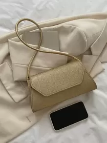 Glamorous, Elegant, Exquisite, Quiet Luxury Sequin, Stylish, Luxury, Shiny Minimalist Glitter Flap Square Bag Evening Bag, Dinner Bag For Party Girl, Woman, Bride Perfect For Party, Wedding, Prom, Dinner/Banquet - Gold - View 4