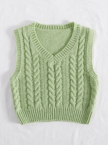 SHEIN Unity 麻花編織毛衣背心 - 綠色 - 查看 4