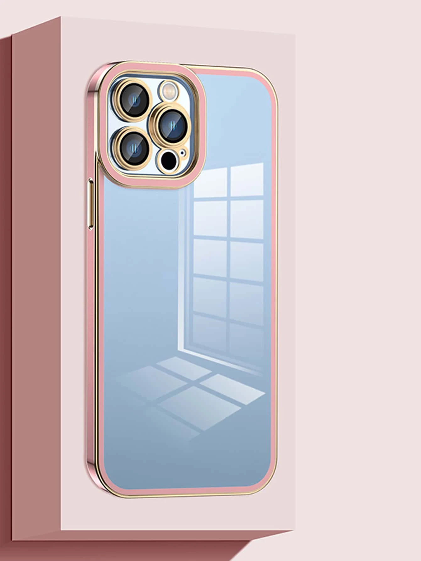 Contrast Frame Clear Phone Case,International Version, Not The Domestic Version - Pink - View 1