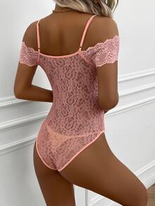 Zolique Cold Shoulder Lace Bodysuit - Pink - View 2