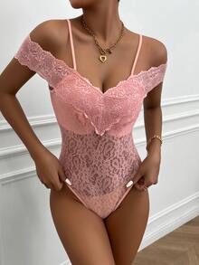 Zolique Cold Shoulder Lace Bodysuit - Pink - View 4