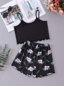 Girls Koala Print Lettuce Trim Bow Front PJ Set - Black - View 2