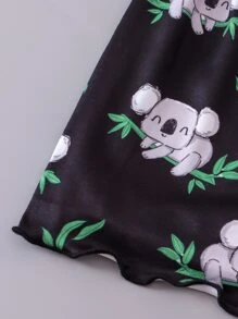 Girls Koala Print Lettuce Trim Bow Front PJ Set - Black - View 4