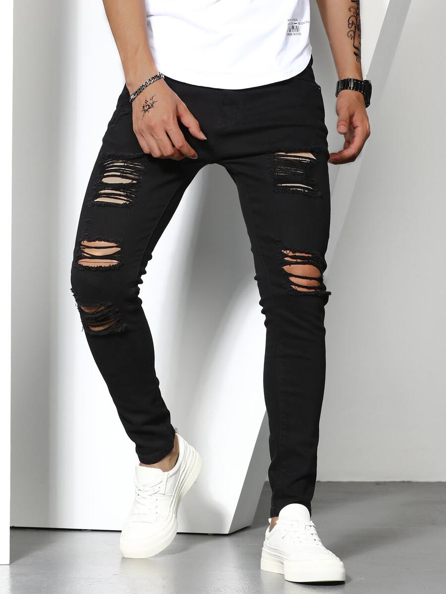 Manfinity LEGND Men Cotton Solid Ripped Skinny Jeans Going Out Hang Out Commute Vacation Street