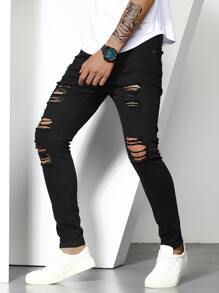 Manfinity LEGND Men Cotton Solid Ripped Skinny Jeans Going Out Hang Out Commute Vacation Street