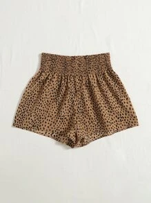 SHEIN VCAY Allover Print Shirred Waist Shorts - Brown - View 7