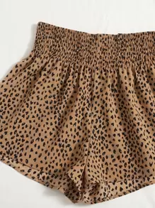 SHEIN VCAY Allover Print Shirred Waist Shorts - Brown - View 10