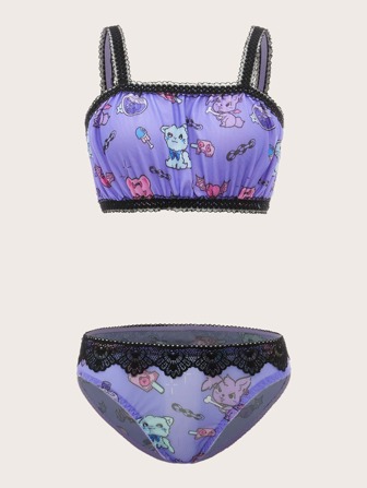 Cartoon Graphic Sheer Lingerie Set