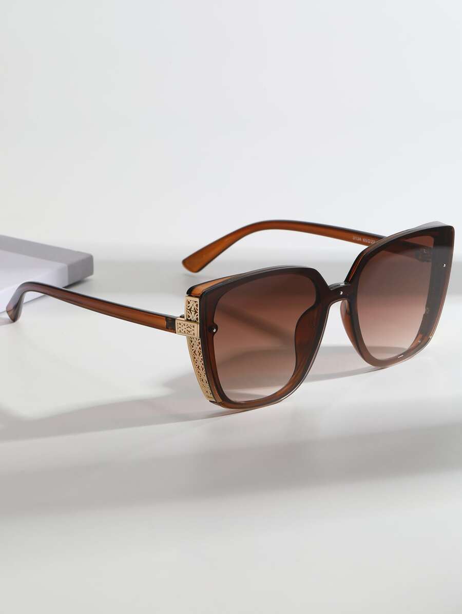 1 Pair Oversized Geometric Cat Eye Fashion Glasses, Women, Suitable For Summer Beach, Outdoor Activities And Travel - Coffee - View 1