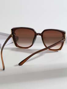 1 Pair Oversized Geometric Cat Eye Fashion Glasses, Women, Suitable For Summer Beach, Outdoor Activities And Travel - Coffee - View 3