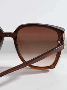 1 Pair Oversized Geometric Cat Eye Fashion Glasses, Women, Suitable For Summer Beach, Outdoor Activities And Travel - Coffee - View 5