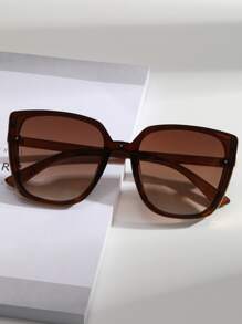 1 Pair Oversized Geometric Cat Eye Fashion Glasses, Women, Suitable For Summer Beach, Outdoor Activities And Travel - Coffee - View 2