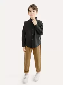 CUNYI Tween Boy Vintage Loose Solid Color Woven Pants, Autumn/Winter - Khaki - View 6