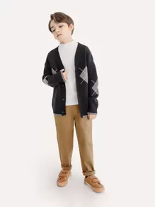 CUNYI Tween Boy Vintage Loose Solid Color Woven Pants, Autumn/Winter - Khaki - View 7