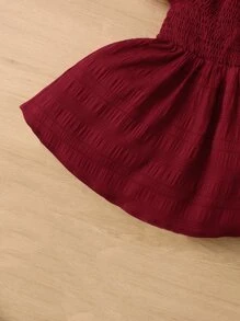 SHEIN Vestido De Niña Con Mangas De Mariposa Y Cuerpo Fruncido - Burdeos - Ver 3