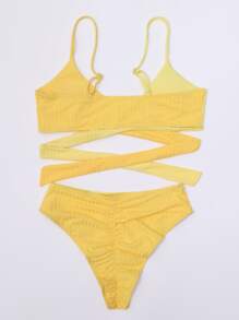 Colorblock Twist Bikini For Summer Beach - Yellow - View 3