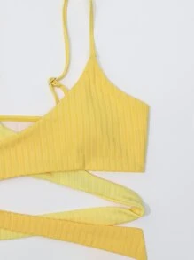 Colorblock Twist Bikini For Summer Beach - Yellow - View 5
