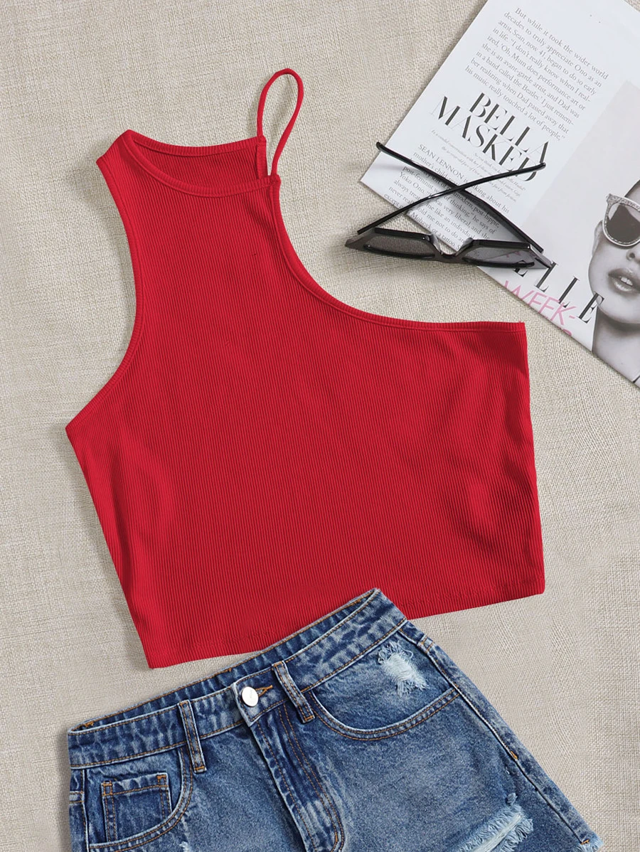 SHEIN EZwear Asymmetrical Neck Tank Top