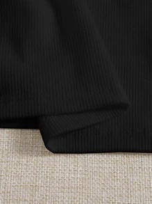 SHEIN EZwear Áo hai dây Gân đan màu trơn Gợi cảm - màu đen - Xem 4