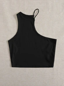 SHEIN EZwear Áo hai dây Gân đan màu trơn Gợi cảm - màu đen - Xem 6