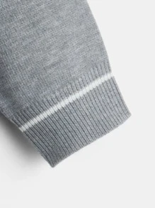 Bebé Cárdigan con patrón de rayas con pantalones tejidos - Gris - Ver 4