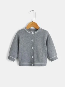 Bebé Cárdigan con patrón de rayas con pantalones tejidos - Gris - Ver 8