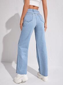 Women Jeans Tombol Kantong Zip Plain - Light Wash - View 2