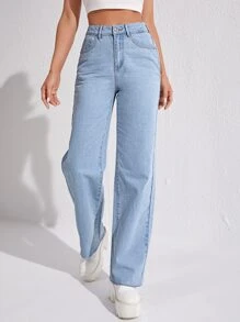 Women Jeans Tombol Kantong Zip Plain - Light Wash - View 3