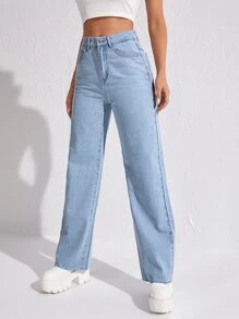 Women Jeans Tombol Kantong Zip Plain - Light Wash - View 5
