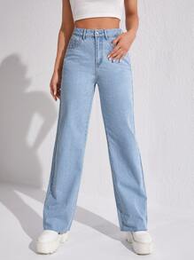 Women Jeans Tombol Kantong Zip Plain - Light Wash - View 6