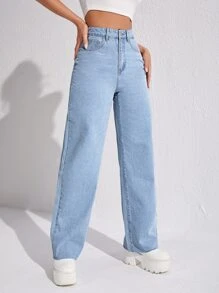 Women Jeans Tombol Kantong Zip Plain - Light Wash - View 7