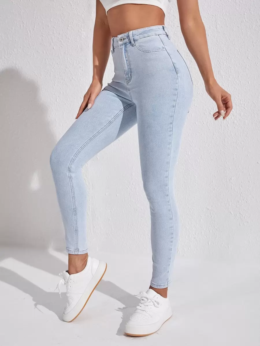 SHEIN SXY High Waist Skinny Jeans Y2k - Light Wash - View 1