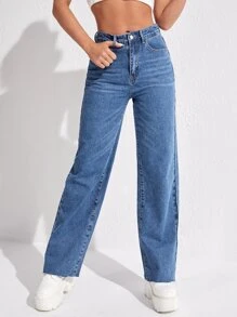 Zipper Fly Straight Leg Jeans - Medium Wash - View 4