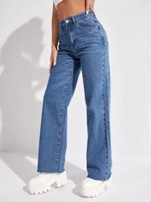 Zipper Fly Straight Leg Jeans - Medium Wash - View 6