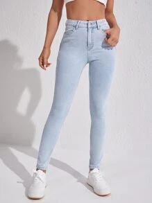 SHEIN SXY High Waist Skinny Jeans Y2k - Light Wash - View 4