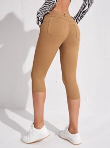 Slant Pocket Skinny Capri Jeans - Khaki - View 2