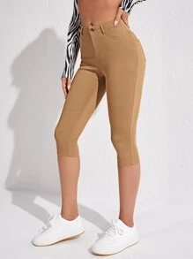 Slant Pocket Skinny Capri Jeans - Khaki - View 4