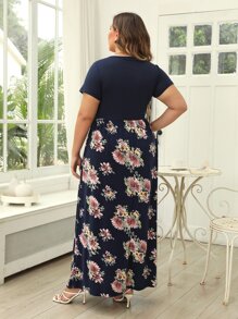 Nemidor 大碼印花A字連衣裙 - 藏蓝色 - 查看 2