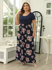 Nemidor 大碼印花A字連衣裙 - 藏蓝色 - 查看 1