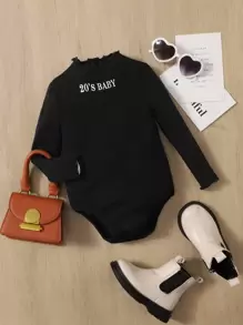 SHEIN Bodysuits Em bé Xù nhỏ Lá thư - màu đen - Xem 1