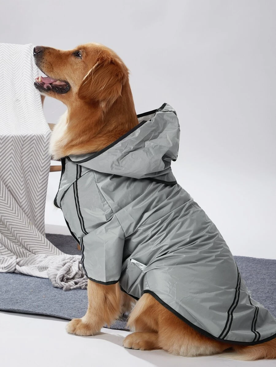 1pc Waterproof Hooded Pet Raincoat - Grey - View 1